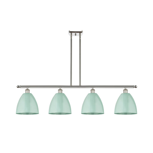 Innovations Plymouth 48in 4-Light Island Light | Industrial Farmhouse Polished Nickel and Seafoam Metal Shade | Kitchen | Model 516-4I-PN-MBD-9-SF-LED