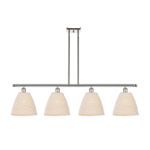 Innovations Bristol Natural 48in 4-Light Island Light | Farmhouse Polished Nickel and Natural Fiber Dome Shade | Kitchen | Model 516-4I-PN-NBD-9-NAT