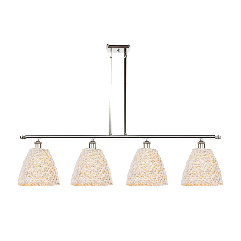 Innovations Bristol Natural 48in 4-Light Island Light | Farmhouse Polished Nickel and Natural Fiber Dome Shade | Kitchen | Model 516-4I-PN-NBD-9-NAT