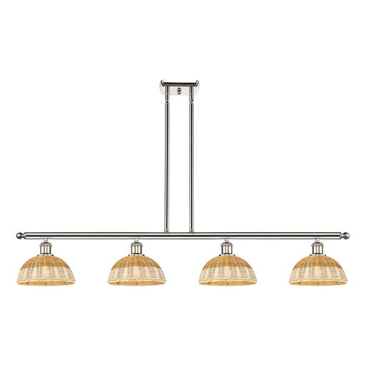 Innovations Bristol Natural II 48in 4-Light Island Light | Industrial Polished Nickel Steel and Natural Fiber Dome Shade | Model 516-4I-PN-NBD2-9-NAT