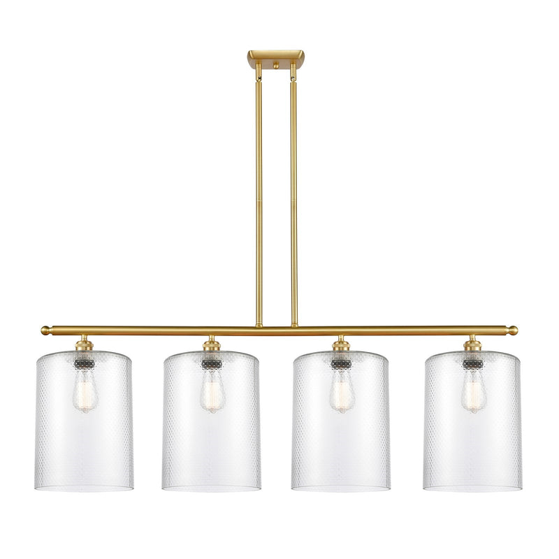 Innovations Cobbleskill 48in 4-Light Island Light | Industrial Satin Gold Steel and Clear Glass | Kitchen Island & Dining Room | Model 516-4I-SG-G112-L