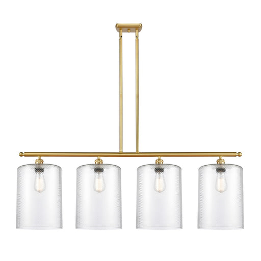 Innovations Cobbleskill 48in 4-Light Island Light | Industrial Satin Gold Steel and Clear Glass | Kitchen Island & Dining Room | Model 516-4I-SG-G112-L