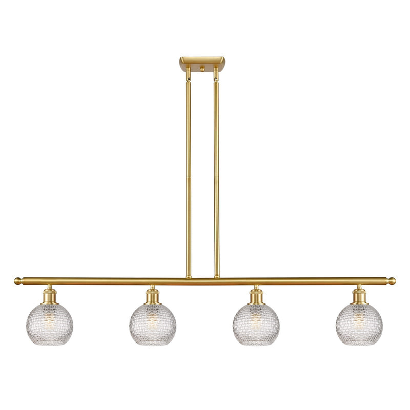 Innovations Athens 48in 4-Light Island Light | Modern Farmhouse Satin Gold Steel and Clear Basket Weave Glass | Kitchen Island | Model 516-4I-SG-G122C-6CL
