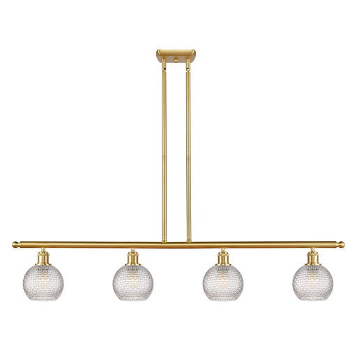 Innovations Athens 48in 4-Light Island Light | Modern Farmhouse Satin Gold Steel and Clear Basket Weave Glass | Kitchen Island | Model 516-4I-SG-G122C-6CL