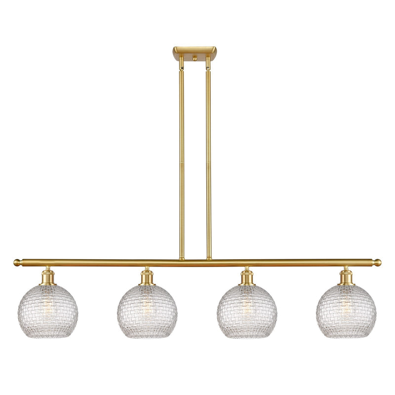 Innovations Athens 48in 4-Light Island Light | Modern Farmhouse Satin Gold Steel and Clear Basket Weave Glass | Kitchen Island | Model 516-4I-SG-G122C-8CL