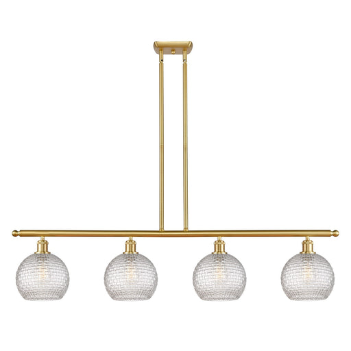 Innovations Athens 48in 4-Light Island Light | Modern Farmhouse Satin Gold Steel and Clear Basket Weave Glass | Kitchen Island | Model 516-4I-SG-G122C-8CL