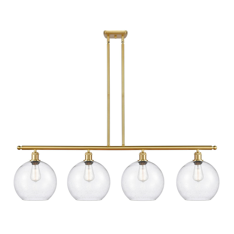 Innovations Athens 48in 4-Light Island Light | Industrial Satin Gold Steel and Seedy Glass | Kitchen Island & Dining Room | Model 516-4I-SG-G124-10