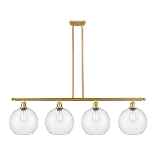 Innovations Athens 48in 4-Light Island Light | Industrial Satin Gold Steel and Seedy Glass | Kitchen Island & Dining Room | Model 516-4I-SG-G124-10