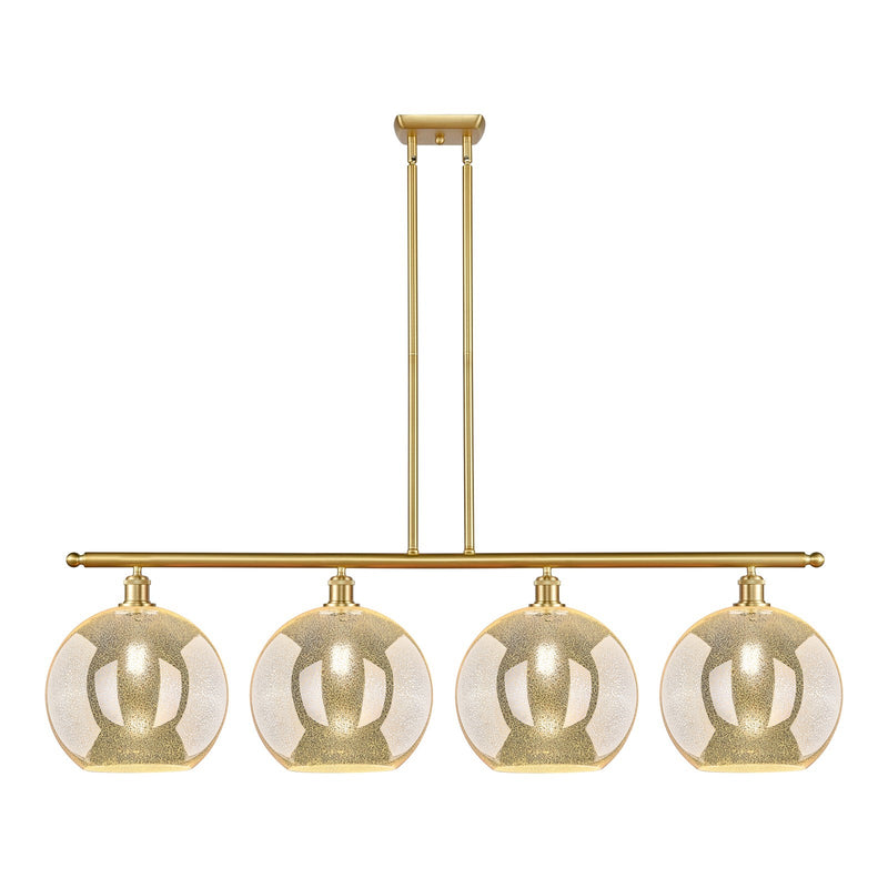 Innovations Athens 50in 4-Light Island Light | Industrial Satin Gold Steel and Mercury Glass | Kitchen Island & Dining Room | 50 | Model 516-4I-SG-G128-12