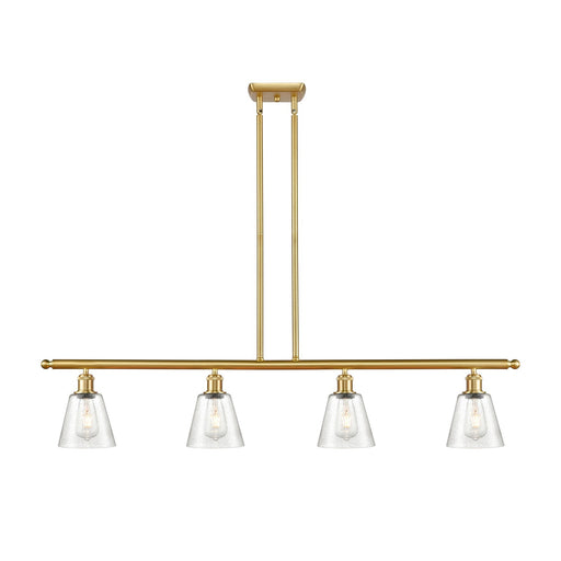 Innovations Caton 48in 4-Light Island Light | Industrial Satin Gold Steel and Frosted Glass | Kitchen Island & Dining Room | 48 x 6 | Model 516-4I-SG-G454
