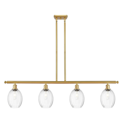 Innovations Preston Bulb 48in 4-Light Island Light | Industrial Satin Gold Steel and Clear Glass | Kitchen Island & Dining Room | Model 516-4I-SG-G459-6CL