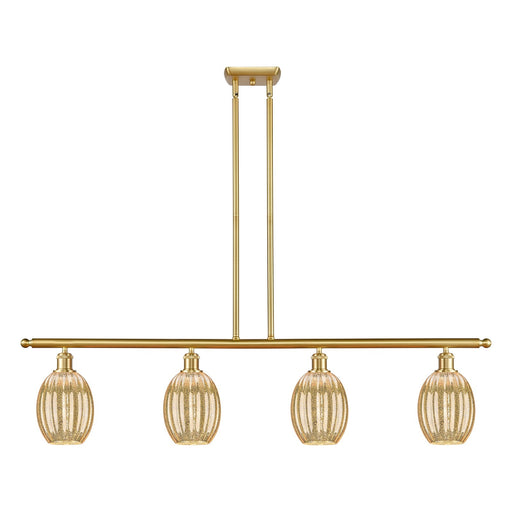Innovations Preston Bulb 48in 4-Light Island Light | Industrial Satin Gold Steel and Mercury Glass | Kitchen Island & Dining | Model 516-4I-SG-G459-6ME