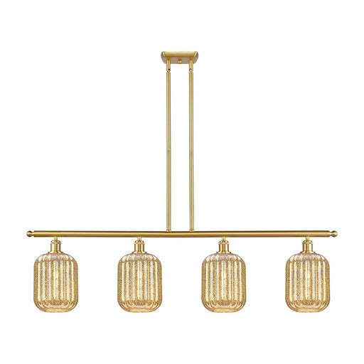 Innovations Preston Cylinder 48in 4-Light Island Light | Industrial Satin Gold Steel and Cast Brass with Mercury Glass | Model 516-4I-SG-G460-7ME