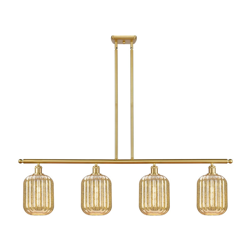Innovations Preston Cylinder 48in 4-Light Island Light | Industrial Satin Gold Steel and Cast Brass with Mercury Glass | Model 516-4I-SG-G460-7ME