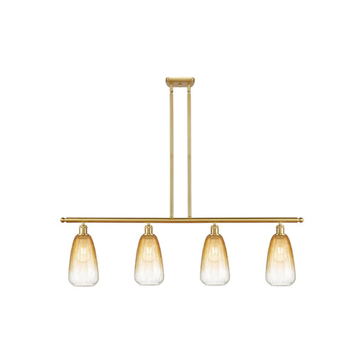 Innovations Brookhaven Almond 48in 4-Light Island Light | Industrial Satin Gold Steel and Amber Glass | Kitchen Island & Dining | Model 516-4I-SG-G480-6AM