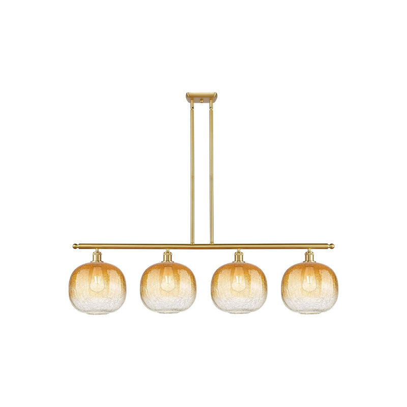 Innovations Brookhaven Sphere 49in 4-Light Island Light | Industrial Satin Gold Steel and Cast Brass with Amber Glass | Model 516-4I-SG-G481-10AM