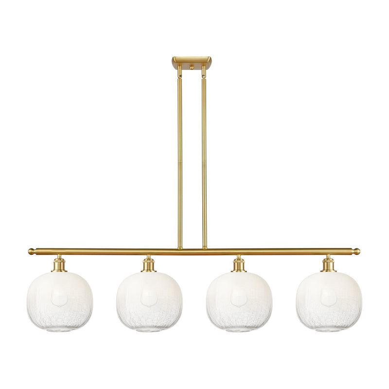 Innovations Brookhaven Sphere 49in 4-Light Island Light | Industrial Satin Gold Steel and Opal Glass | Kitchen Island & Dining | Model 516-4I-SG-G481-10OP