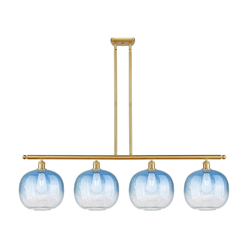 Innovations Brookhaven Sphere 49in 4-Light Island Light | Industrial Satin Gold Steel and Sapphire Blue Glass | Kitchen Island | Model 516-4I-SG-G481-10SB