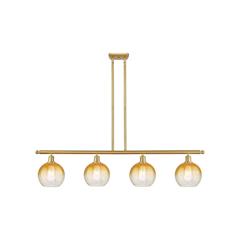Innovations Brookhaven Globe 48in 4-Light Island Light | Industrial Satin Gold Steel and Amber Glass | Kitchen Island & Dining | Model 516-4I-SG-G483-8AM