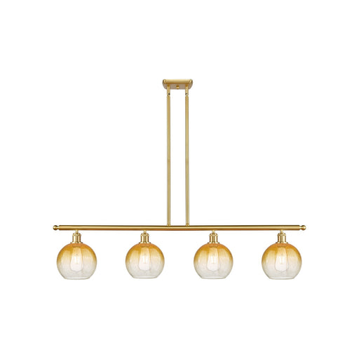 Innovations Brookhaven Globe 48in 4-Light Island Light | Industrial Satin Gold Steel and Amber Glass | Kitchen Island & Dining | Model 516-4I-SG-G483-8AM