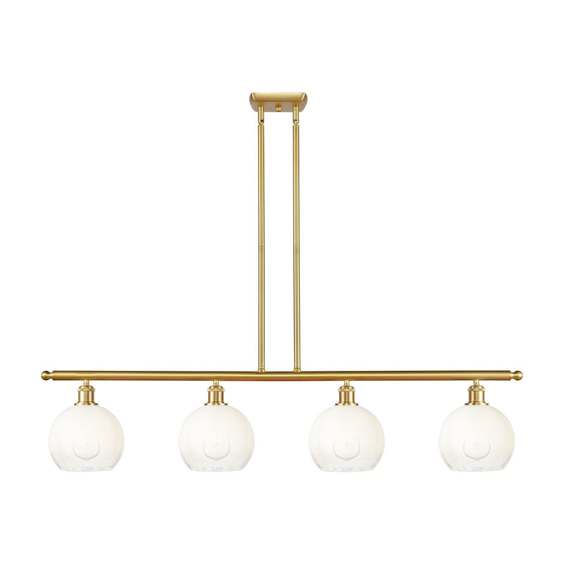 Innovations Brookhaven Globe 48in 4-Light Island Light | Industrial Satin Gold Steel and Cast Brass with Opal Glass Shades | Model 516-4I-SG-G483-8OP