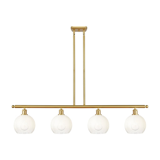 Innovations Brookhaven Globe 48in 4-Light Island Light | Industrial Satin Gold Steel and Cast Brass with Opal Glass Shades | Model 516-4I-SG-G483-8OP