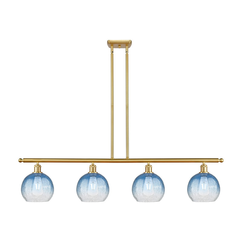 Innovations Brookhaven Globe 48in 4-Light Island Light | Industrial Satin Gold Steel and Sapphire Blue Glass | Kitchen Island & | Model 516-4I-SG-G483-8SB
