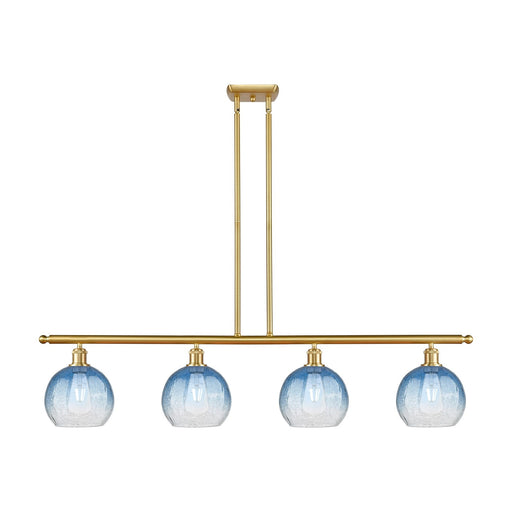 Innovations Brookhaven Globe 48in 4-Light Island Light | Industrial Satin Gold Steel and Sapphire Blue Glass | Kitchen Island & | Model 516-4I-SG-G483-8SB