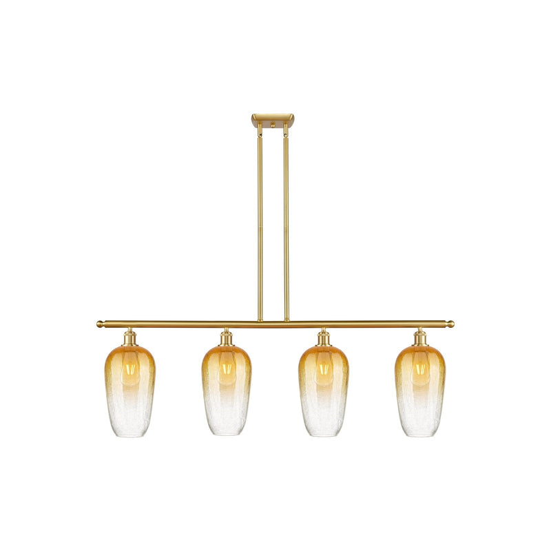 Innovations Brookhaven Flute 48in 4-Light Island Light | Industrial Satin Gold Steel and Amber Glass | Kitchen Island & Dining | Model 516-4I-SG-G484-7AM