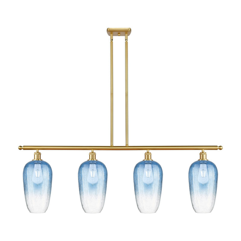 Innovations Brookhaven Flute 48in 4-Light Island Light | Industrial Satin Gold Steel and Sapphire Blue Glass | Kitchen Island & | Model 516-4I-SG-G484-7SB
