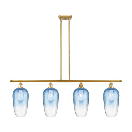 Innovations Brookhaven Flute 48in 4-Light Island Light | Industrial Satin Gold Steel and Sapphire Blue Glass | Kitchen Island & | Model 516-4I-SG-G484-7SB