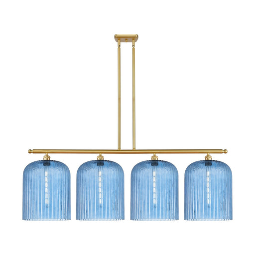 Innovations Bridal Veil 48in 4-Light Island Light | Art Nouveau Satin Gold Steel and Princess Blue Ribbed Glass | Kitchen | Model 516-4I-SG-G559-12BL