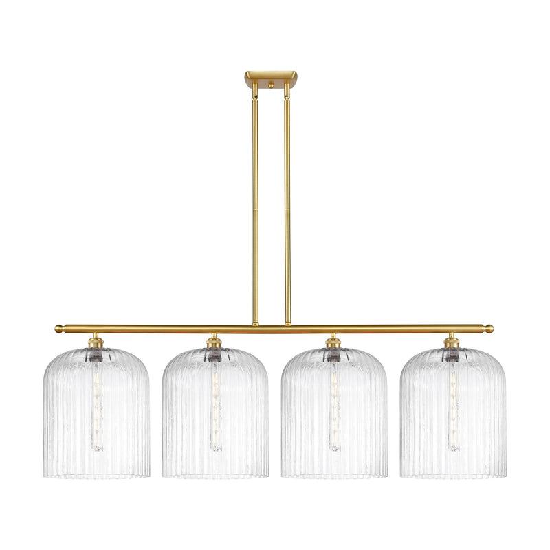 Innovations Bridal Veil 48in 4-Light Island Light | Art Nouveau Satin Gold Steel and Clear Ribbed Glass | Kitchen Island & | Model 516-4I-SG-G559-12CL