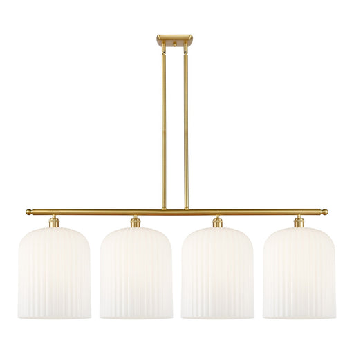 Innovations Bridal Veil 48in 4-Light Island Light | Art Nouveau Satin Gold Steel and Gloss White Ribbed Glass | Kitchen | Model 516-4I-SG-G559-12GWH