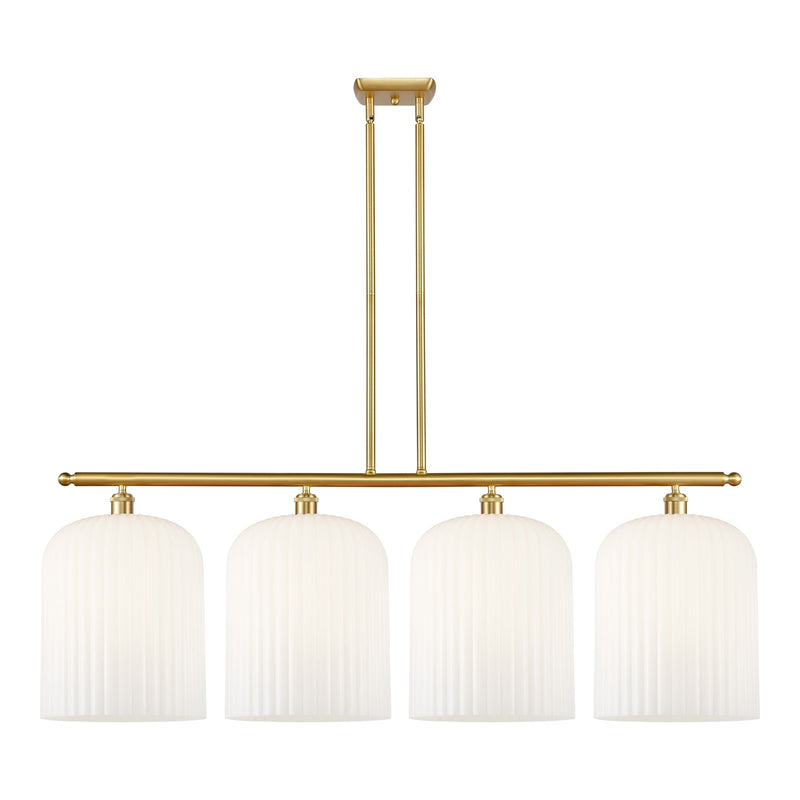 Innovations Bridal Veil 48in 4-Light Island Light | Art Nouveau Satin Gold Steel and Gloss White Ribbed Glass | Kitchen | Model 516-4I-SG-G559-12GWH