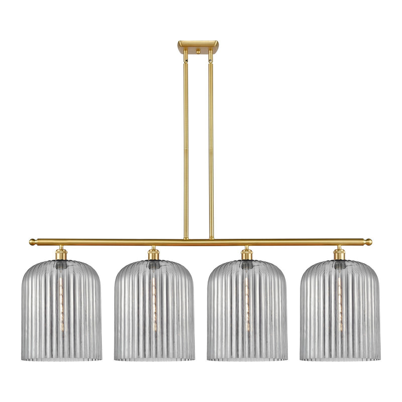 Innovations Bridal Veil 48in 4-Light Island Light | Art Nouveau Satin Gold Steel and Cast Brass with Light Smoke Ribbed Glass | Model 516-4I-SG-G559-12SM