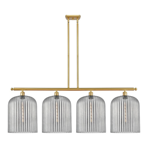 Innovations Bridal Veil 48in 4-Light Island Light | Art Nouveau Satin Gold Steel and Cast Brass with Light Smoke Ribbed Glass | Model 516-4I-SG-G559-12SM