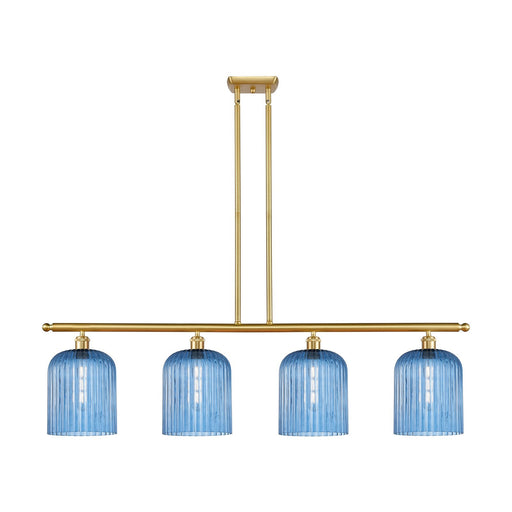 Innovations Bridal Veil 48in 4-Light Island Light | Art Nouveau Satin Gold Steel and Princess Blue Ribbed Glass | Kitchen | Model 516-4I-SG-G559-8BL