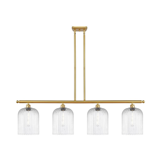 Innovations Bridal Veil 48in 4-Light Island Light | Art Nouveau Satin Gold Steel and Clear Ribbed Glass | Kitchen Island & | Model 516-4I-SG-G559-8CL