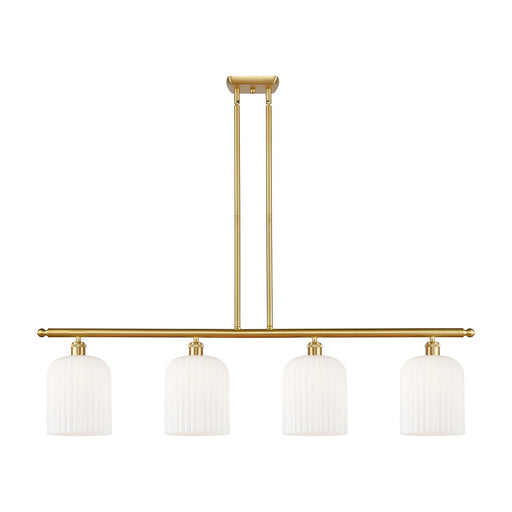 Innovations Bridal Veil 48in 4-Light Island Light | Art Nouveau Satin Gold Steel and Gloss White Ribbed Glass | Kitchen Island | Model 516-4I-SG-G559-8GWH