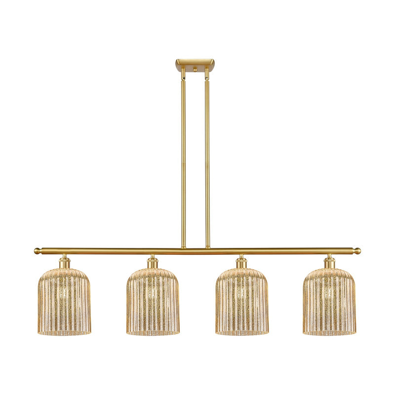 Innovations Bridal Veil 48in 4-Light Island Light | Art Nouveau Satin Gold Steel and Mercury Ribbed Glass | Kitchen Island & | Model 516-4I-SG-G559-8ME