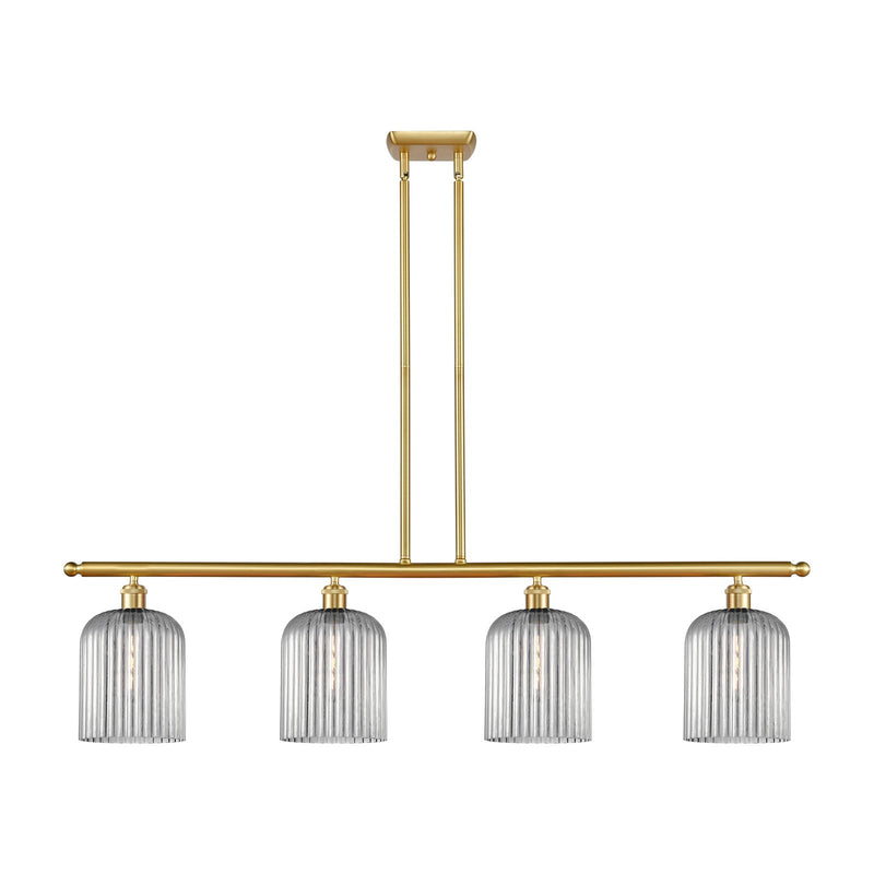 Innovations Bridal Veil 48in 4-Light Island Light | Art Nouveau Satin Gold Steel and Light Smoke Ribbed Glass | Kitchen Island | Model 516-4I-SG-G559-8SM