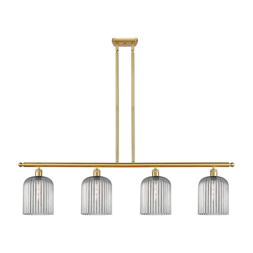 Innovations Bridal Veil 48in 4-Light Island Light | Art Nouveau Satin Gold Steel and Light Smoke Ribbed Glass | Kitchen Island | Model 516-4I-SG-G559-8SM