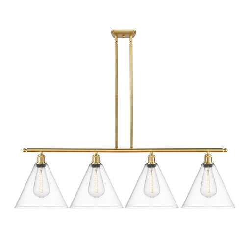 Innovations Berkshire 50.25in 4-Light Island Light | Industrial Satin Gold Steel and Cast Brass with Clear Glass Shades | Model 516-4I-SG-GBC-122