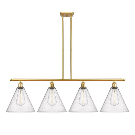 Innovations Berkshire Glass 50.25in 4-Light Island Light | Industrial Satin Gold Steel and Seedy Glass | Kitchen Island & Dining | Model 516-4I-SG-GBC-124