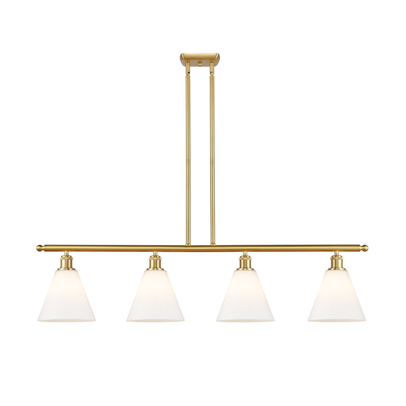 Innovations Berkshire 48in 4-Light Island Light | Industrial Satin Gold Steel and Cast Brass with Matte White Glass Shades | Model 516-4I-SG-GBC-81