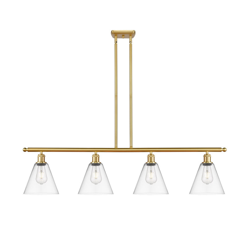 Innovations Berkshire Glass 48in 4-Light Island Light | Industrial Satin Gold Steel and Clear Glass | Kitchen Island & Dining | Model 516-4I-SG-GBC-82-LED