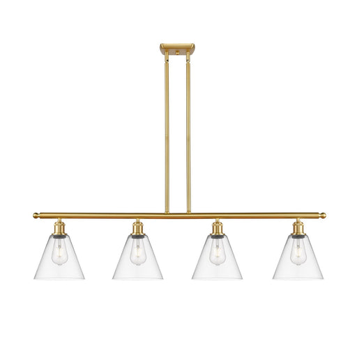 Innovations Berkshire Glass 48in 4-Light Island Light | Industrial Satin Gold Steel and Clear Glass | Kitchen Island & Dining | Model 516-4I-SG-GBC-82-LED