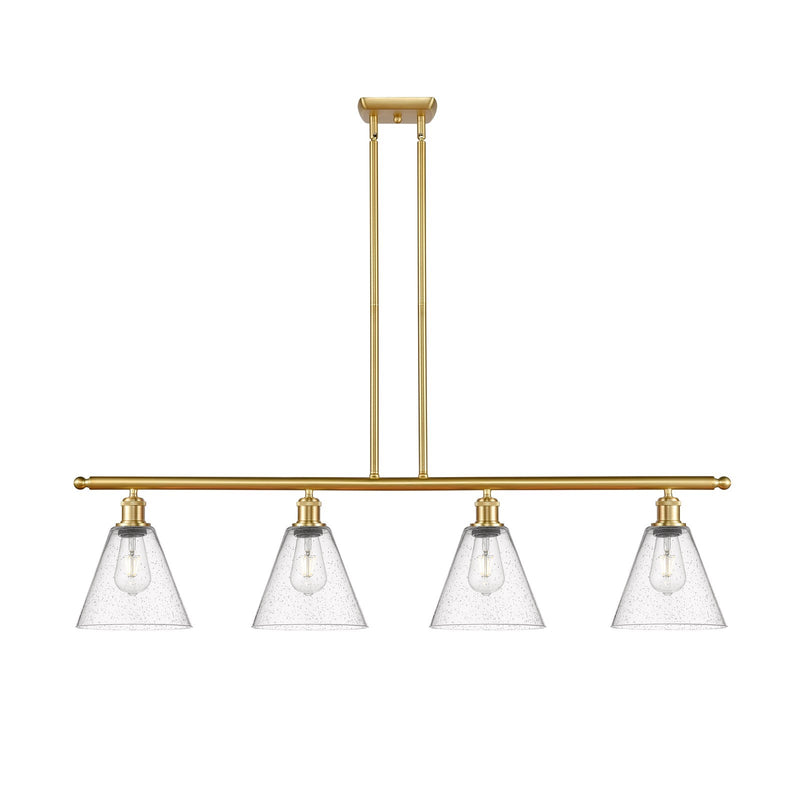 Innovations Berkshire 48in 4-Light Island Light | Industrial Satin Gold Steel and Seedy Glass | Kitchen Island & Dining Room | Model 516-4I-SG-GBC-84-LED