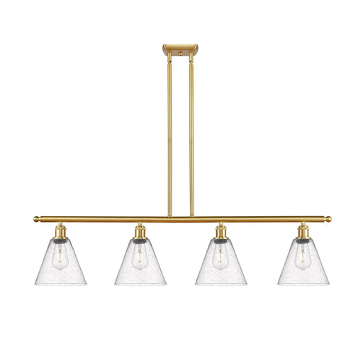 Innovations Berkshire 48in 4-Light Island Light | Industrial Satin Gold Steel and Seedy Glass | Kitchen Island & Dining Room | Model 516-4I-SG-GBC-84-LED